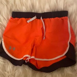 Under Armour athletic shorts with drawstring. Great for running. Neon